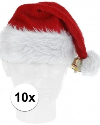 10x Luxe pluche kerstmutsen met bel