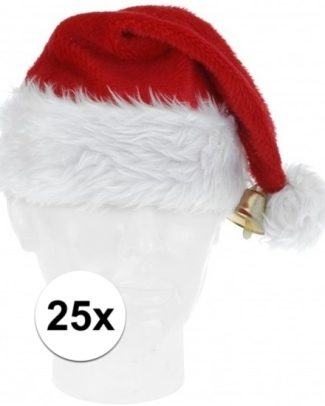 25x Luxe pluche kerstmutsen met bel