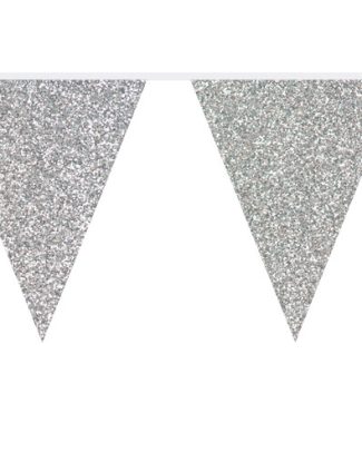 Zilverkleurige Glitter Vlaggenlijn - 6 meter