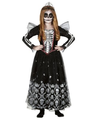 Zwart/witte skelet verkleedjurk met tule voor meisjes