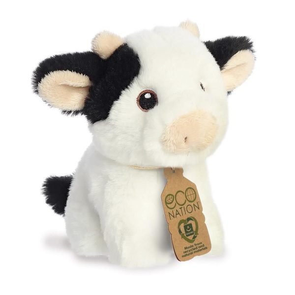 Aurora Pluche koe - zwart/wit - 13 cm - knuffeldier koe - boerderijdieren Knuffel