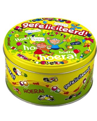 Gefeliciteerd snoeptrommel/bewaarblik kado - 14 x 7,5 cm - cadeau / verjaardag - koekblik