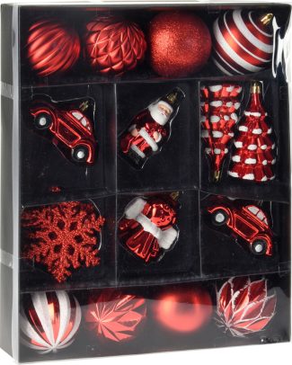 20x stuks kerstballen en kersthangers figuurtjes rood kunststof