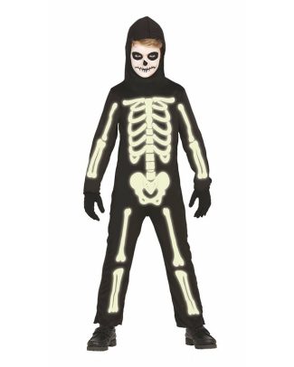 Glow in the dark skelet - Halloween verkleed kostuum - kinderen - zwart - geraamte