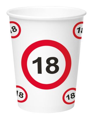 18 Jaar Verkeersbord Papieren Bekers 350ml - 8 stuks