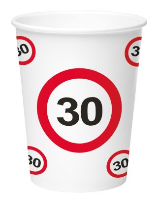 30 Jaar Verkeersbord Papieren Bekers 350ml - 8 stuks