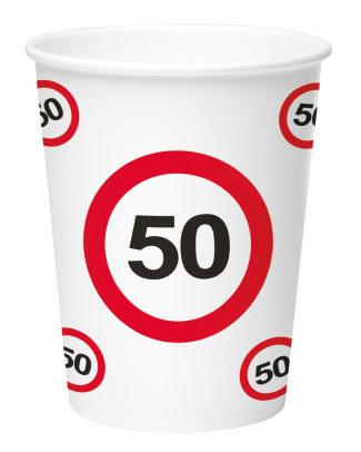 50 Jaar Verkeersbord Papieren Bekers 350ml - 8 stuks