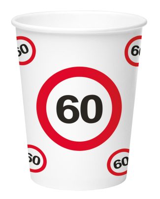 60 Jaar Verkeersbord Papieren Bekers 350ml - 8 stuks