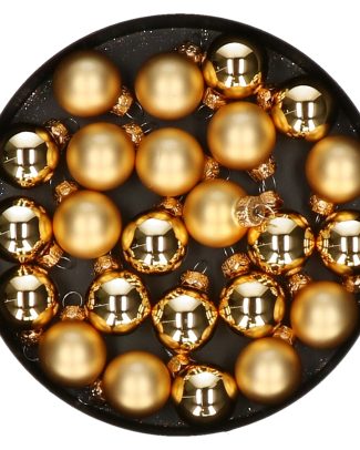 Mini kerstballen - 24x stuks - goud - glas - 2,5 cm