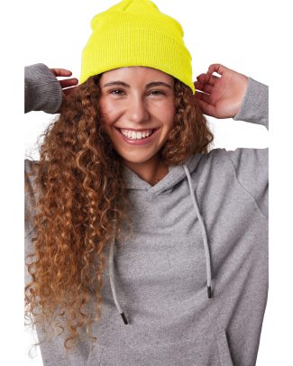 Wintermuts Beanie Yukon - fluor geel - heren/dames - sterk/zacht/licht gebreid 100% Acryl