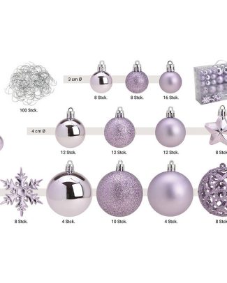 111x stuks kunststof kerstballen lila paars 3, 4 en 6 cm met piek