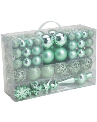 111x stuks kunststof kerstballen mint groen 3, 4 en 6 cm met piek