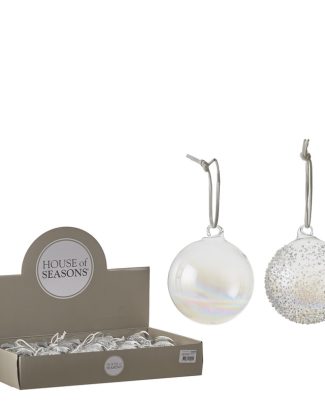 1x Glazen transparant parelmoer kerstballen 7 cm kerstboomversiering