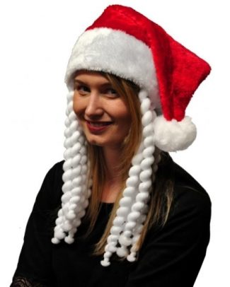 Kerstmuts - rood - met vlechten - volwassenen - maat 58 - pluche - kerstaccessoires