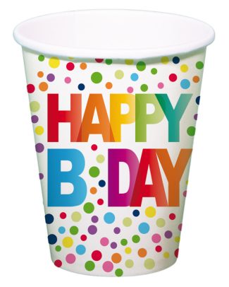 Happy Bday Stippen Bekers 250ml - 8 stuks