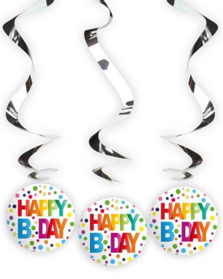 Happy Bday Stippen Hangdecoratie - 3 stuks