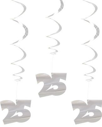 Zilverkleurige Hangdecoratie 25 Jaar - 3 stuks
