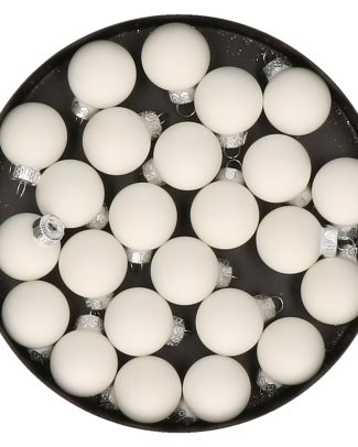 Mini kerstballen - 24x stuks - wit satijn - glas - 2,5 cm