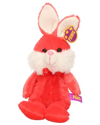 Paashaas/haas/konijn knuffel dier - zachte pluche - rood - cadeau - 32 cm - met strikje
