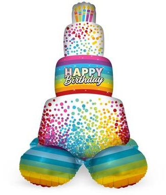 Folieballon Taart Rainbow op Standaard - 72cm