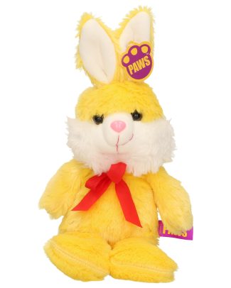 Paashaas/haas/konijn knuffel dier - zachte pluche - geel - cadeau - 32 cm - met strikje