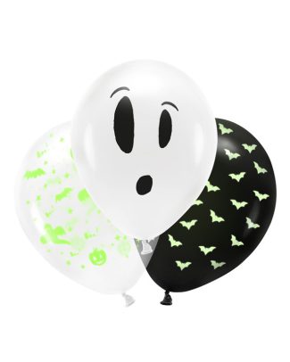 Set van 3x stuks Halloween Glow in the dark blacklight ballonnen met print 30 cm