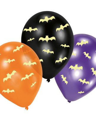Set van 6x stuks Halloween Glow in the dark ballonnen met vleermuis print 30 cm