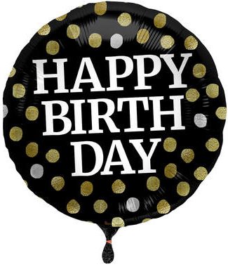 Glossy Black Folieballon Happy Birthday - 45cm