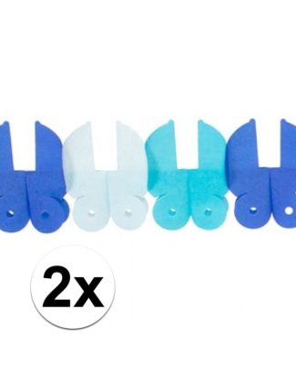 Slinger - 2x - papier - 6 meter - blauw - baby geboorte jongen - wiegjes - feestversiering
