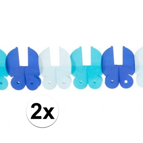 Slinger - 2x - papier - 6 meter - blauw - baby geboorte jongen - wiegjes - feestversiering