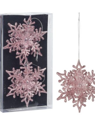 Christmas Decoration kersthangers sneeuwvlokken- 2x - roze