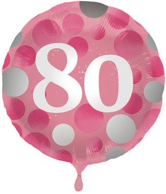 Glossy Pink Folieballon 80 Jaar - 45cm