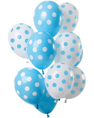 Ballonnen set stippen mix blauw/wit - 12stk