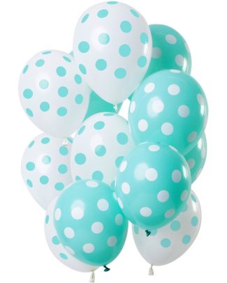 Ballonnen set stippenmix mintgroen/wit  - 12stk