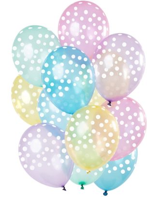 Ballonnen set stippen pastel mix transparant  - 12stk