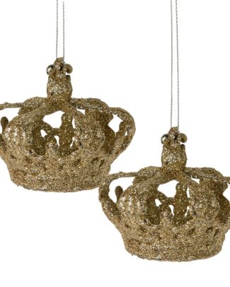 Christmas Decoration kersthangers kroontjes- 2x - champagne