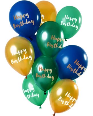 Ballonnen set Happy Birthday Mix Groen/Goud - 12stk
