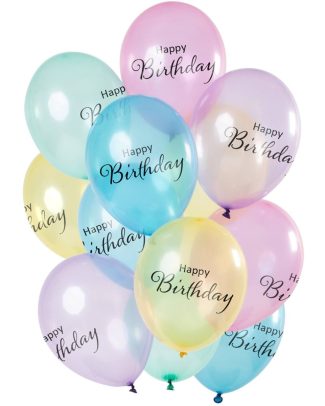 Ballonnen set Happy Birthday Pastel Transparant - 12stk