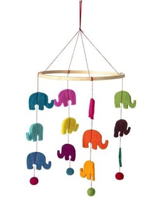 Baby mobiel/boxmobiel - olifanten thema - 45 cm - Hout/vilt - Babykamer