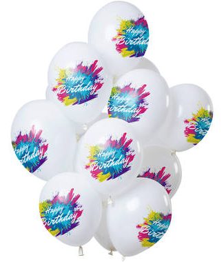 Ballonnen set Color Splash Happy Birthday - 12stk