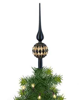 Kerstboom piek - gedecoreerd - zwart - glas - 31 cm - kerstboompiek