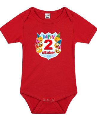 Happy birthday 2e verjaardag romper 2 jaar met emoticons rood voor babys