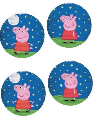 4x Peppa Pig thema lampionnen rond 25 cm