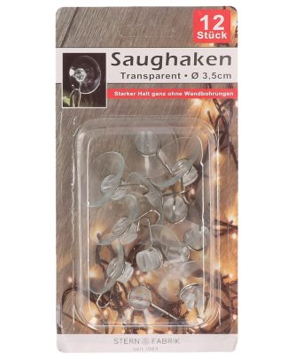 Ophanghaakjes met zuignap - 12x stuks - transparant - dia 3 cm