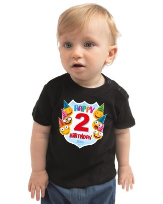 Happy birthday 2e verjaardag t-shirt / shirt 2 jaar met emoticons zwart voor peuters / kinderen