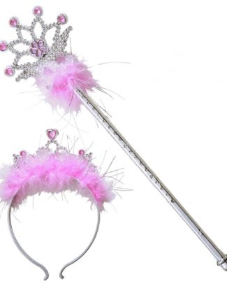Prinsessen tiara en toverstafje - roze - verkleed set - sprookjes thema