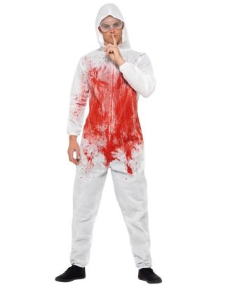 Halloween verkleedkleding - Bloederige overall - volwassenen - wit met rood - Forensisch agent