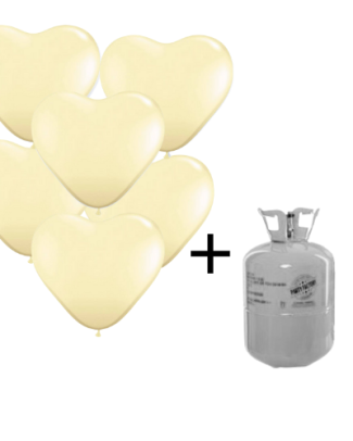 Helium Tank met Ivoor Hartjes Ballonnen - 20 stk