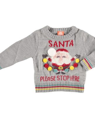 Grijze baby kersttrui/foute kersttrui Santa Please Stop Here