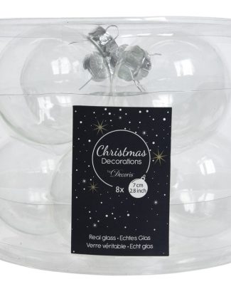 Decoris kerstballen - 8x st - transparant - 7 cm - glas - kerstversiering